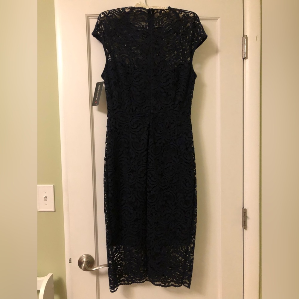 Frank Lyman navy cocktail dress with lace overlay size 8